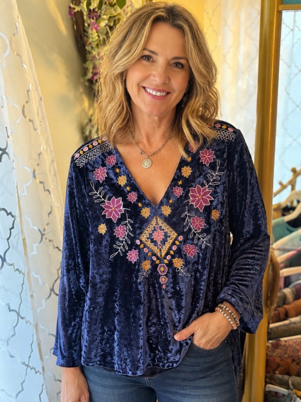 Oddy M beautiful soft velvet purple boho top